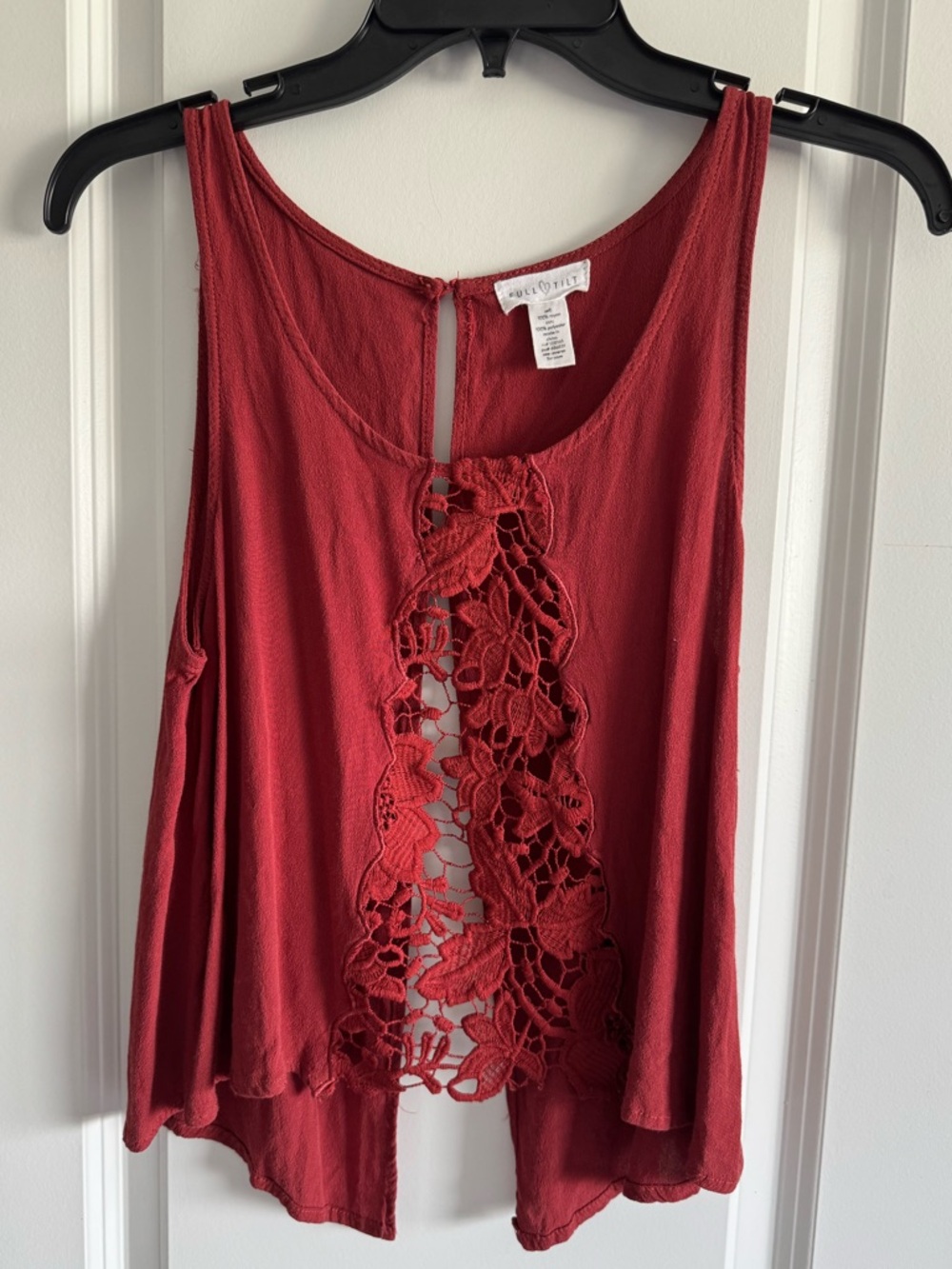 Full Tilt Maroon Lace Accent Tank Top